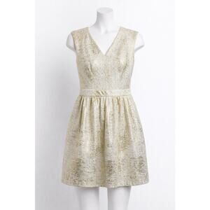 charlotte RUss Metallic Fit & Flare Dress lg Sleeveless v Neck Cocktail Dress